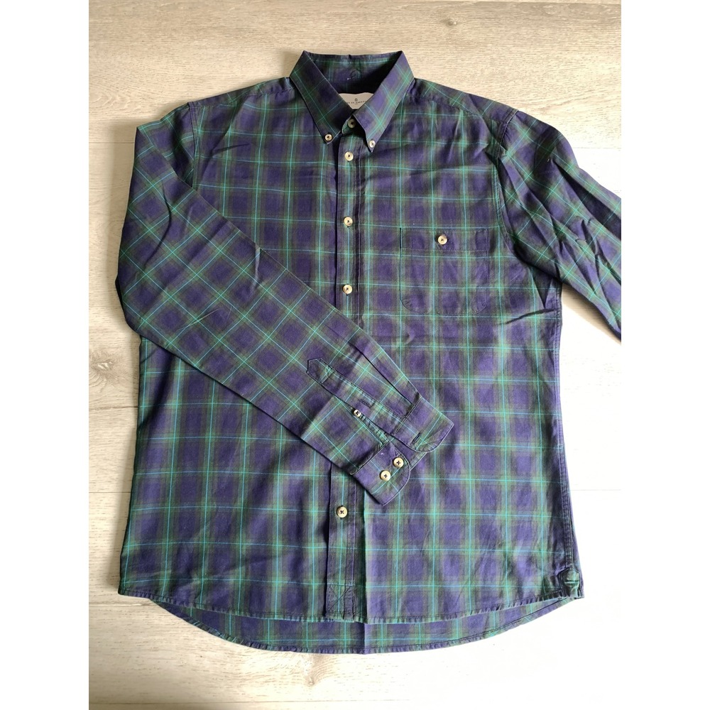 Cuisse de Grenouille Paris Mens Plaid Button Down‎ Shirt Navy Green Large